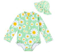 Costume da Bagno per Bambine con Cappellino da Sole, Maniche Lunghe, Protezione Solare UPF 50+ e Chiusura con Cerniera, per Bambini dai 3 Ai 36 Mesi, per Spiaggia e Piscina