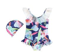 Costume da Bagno per Bambine con Decorazioni Floreali e Pizzo Modello Carino e Confortevole per Nuoto e Gioco (12-Blue, 2-3 Years)