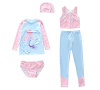 Costume da Bagno per Bambine, Taglie Piccole, Medie e Grandi, Due Pezzi, a Maniche Lunghe, con Sole Five (dai 2 ai 12 Anni). (2-4 Years)