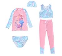 Costume da Bagno per Bambine, Taglie Piccole, Medie e Grandi, Due Pezzi, a Maniche Lunghe, con Sole Five (dai 2 ai 12 Anni). (2-Blue, 8-10 Years)