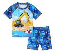 Costume da bagno per bambini composto da due pezzi UPF 50+ UV Proction Rash Guard e Trunk Costume da bagno, Camion Blu, 3 anni