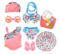 Costume da bagno per bambole, 8 pezzi, accessori estivi per bambole con occhiali da sole, infradito e borsetta, costume da bagno Baby Born, set da nuoto per bambole da 35 a 45 cm
