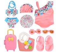 Costume da bagno per bambole, 8 pezzi, Baby Born Bambole Costume da bagno con costume da bagno cappello occhiali pantofole borse bagagli accessori per bambole Baby Born accessori per 35-45 cm New Born