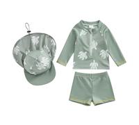 Costume da bagno per neonato, 3 pezzi, anti UV, maglietta a maniche lunghe + pantaloncini da bagno + cappello da sole, costume da bagno, piscina, Nataiton da spiaggia, Verde tartaruga, 2-3 Anni