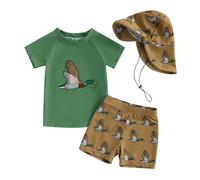 Costume da bagno per neonato, 3 pezzi, anti UV, maglietta a maniche lunghe + pantaloncini da bagno + cappello da sole, costume da bagno, piscina, Nataiton da spiaggia, Verde anatre, 12- 18 Mesi