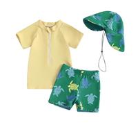 Costume da bagno per neonato, 3 pezzi, anti UV, maglietta a maniche lunghe + pantaloncini da bagno + cappello da sole, costume da bagno, piscina, Nataiton da spiaggia, Giallo Tartaruga, 18-24 mesi