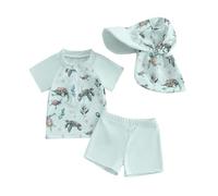 Costume da bagno per neonato, anti UV, maglietta a maniche corte e pantaloncini da bagno, set di 3 pezzi, costume da nuoto per piscina, spiaggia, Verde tartaruga, 2-3 anni