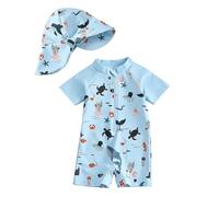 Costume da Bagno per Neonato, Anti-UV, Tuta da Nuoto a Maniche Lunghe e Cappello Bagno Set UPF 5+ Protettivo in Neoprene Solare Muta Surf Swimsuit Spiaggia Mare Piscina, Spiaggia, Immersioni