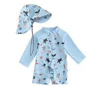 Costume da Bagno per Neonato, Anti-UV, Tuta da Nuoto a Maniche Lunghe e Cappello Bagno Set UPF 5+ Protettivo in Neoprene Solare Muta Surf Swimsuit Spiaggia Mare Piscina, Spiaggia, Immersioni