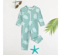 Costume da bagno per neonato maschio, costume intero, pantaloni a maniche lunghe, con zip facile da indossare e togliere, in tessuto lavorato a maglia, con stampa digitale carina di tartaruga, costume