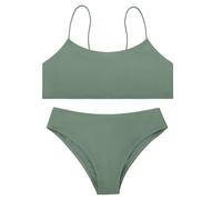 Costume da bagno per ragazze, tinta unita, 2 pezzi, incrociato, spalline regolabili, bikini per ragazze adolescenti con imbottitura sul petto, Verde, 12-13 Anni