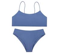 Costume da bagno per ragazze, tinta unita, 2 pezzi, incrociato, spalline regolabili, bikini per ragazze adolescenti con imbottitura sul petto, Blu, 12-13 Anni