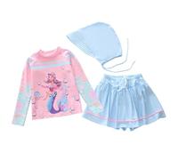 Costume da Bagno Ragazza, Costume da Bagno Sportivo Due Pezzi per Bambine con Stampa e Cappello Parasole per età 2-12 Anni