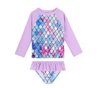 Costume da Bagno Ragazze 2 Pezzi con Volant, Sirena Manica Lunga Costume Piscina Bambina Anti-UV UPF 50+ Set per Spiaggia, Piscina Rash Guard per Bambina 3-9 Anni #I313B
