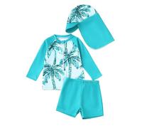 Costume Da Bagno Ragazzo - Costume Da Bagno Per Neonati Set Da 3 Pezzi Con Stampa Tropicale Costume Da Bagno Con Protezione Anti Rash Cappello Per Spiaggia E Piscina Per Bambini Da 0 A 3 Anni
