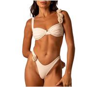Costume da bagno sexy a due pezzi push up bikini a vita alta bikini ad asciugatura rapida costumi da bagno tinta unita bikini floreale, Beige, M