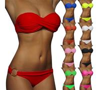 Costume da Bagno Sexy Bandeau Push Up Due Pezzi Bikini Donna Sexy con Ferretto Perizoma Stringate a Vita Bassa Trikini Donna Mare Costumi
