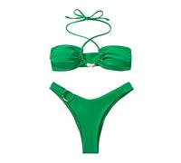 Costume da bagno sexy da donna con bikini ad alta elasticità verde anello metallico accessori costume da bagno set plus size costume da bagno, Verde, L