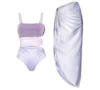 Costume da bagno sexy da donna con tre pannelli velati - spalle scoperte patchwork spiaggia, Wd1742z1, XL