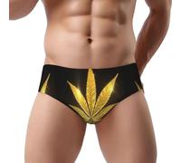 Costume da bagno sexy da uomo con stampa cannabis dorata, a triangolo, comodo e traspirante, intimo a triangolo (S-3XL), nero, XXX-Large