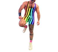 Costume da bagno sportivo con motivo arcobaleno da uomo wrestling uniforme, tuta intera sexy wrestling singlet uomo olio lucido body stretch bikini body body body sportivo, arcobaleno, M