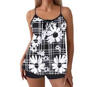 Costume da bagno tankini con stampa floreale da donna, elegante alternativa al bikini, perfetta moda da spiaggia, in 2 pezzi, bianco, XL