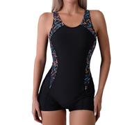 Costume da Bagno Un Pezzo per Donne Pantaloncini con Calzamaglia Rimovibile di Grandi Dimensioni Costume da Bagno da Spiaggia Swimwear per Surf Sorgenti Termali e Feste in Piscina, Le Noir, L