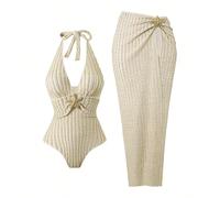 Costume da bagno una pezza minimale estivo con gonna coprente per donna taglie comode 0XL,1XL,2XL,3XL,4XLColore unicoTessuto in maglia