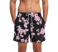 Costume da Bagno Uomo con Tasca con Cerniera Pantaloncini da Bagno Impermeabili ad Asciugatura Rapida Pantaloncini da Bagno Regolabili con Coulisse (EU M/Tag L, Fiore Nero)