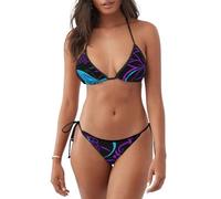 Costume da bagno viola con stampa di farfalle e fiori da donna, costume da bagno a due pezzi, per vacanze estive e attività in piscina, Nero , M