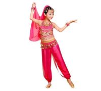 Costume da Ballerina del Ventre, Vestito da Danza del Ventre per Bambina con Paillettes Abito Ballo Arabo Principessa Maniche Corta Costum Pantaloni Danza Bambina