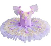 Costume da Ballerina per Bambine in Tulle con Scollo a V con Canotta Stile Lago dei cigni Body da Danza Abbigliamento da Ginnastica Senza Maniche,Viola,130