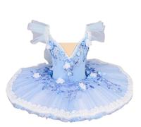 Costume da Ballerina per Bambine in Tulle con Scollo a V con Canotta Stile Lago dei cigni Body da Danza Abbigliamento da Ginnastica Senza Maniche,Blu,160