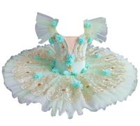 Costume da Ballerina per Bambine in Tulle con Scollo a V con Canotta Stile Lago dei cigni Body da Danza Abbigliamento da Ginnastica Senza Maniche,Green 2,150