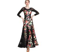Costume Da Ballo Da Sala Stampato Abiti Moderni Standard Nazionali Con Giunture A Rete Elegante Abbigliamento Da Ballo Per Spettacoli Di Cha Cha Cha Abito Da Ballo in Pizzo Per Prove Di Valzer,Nero,M