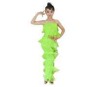 Costume da Ballo Latino con Frange per Ragazze, Ballo da Sala, Ballo da Sala, Ballo da Sala, cha cha cha, Salsa, Rumba, Tango, Bretelle, Pantaloni, Sottoveste, Set da Ballo,Verde,140