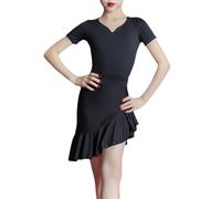 Costume Da Ballo Latino For Ragazza A Maniche Corte - Body Da Danza Contemporanea In 2 Pezzi Con Set Di Gonne, Completo Da Allenamento For Bambini, Gonne Da Ballo Salsa Tango (Color : Black, Size :