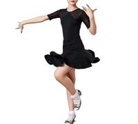 Costume Da Ballo Latino Per Bambina Con Body E Gonna In Due Pezzi, Jazz A Forma Di Foglia Di Loto, Per Salsa Tango (Color: Black, Size: 130)
