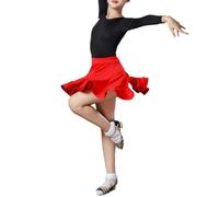 Costume Da Ballo Latino Per Bambina Con Body E Gonna In Due Pezzi, Jazz A Forma Di Foglia Di Loto, Per Salsa Tango (Color: Red, Size: 120)