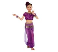 Costume da ballo per bambini Top e pantaloni 2 pezzi Costume da ventre indiano per ragazze Costume da performance Gonna con paillettes Costumi arabi Bollywood Spettacolo di danza indiana Halloween