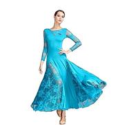 Costume Da Ballo Standard Nazionale Di Valzer Moderno In Seta Di Latte Di Pizzo, Vestito Da Ballo Liscio, Valzer, Ballo Di Tango, Costumi Di Danza Standard Nazionali ( Color : Peacock Blue , Size : L
