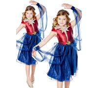 Rubies Costume Captain Marvel Vestito Deluxe per bambino e bambina, Vestito Delusso con cintura, 5-6 anni, Ufficiale Marvel per Carnevale, Halloween, Natale e Feste
