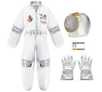 Costume da bambino di halloween da astronauta abito da spettacolo Costume astronauta Bambino con astronauta casco e astronauta guanti per ragazzi, ragazze regali di Halloween (grigio chiaro, 8-9 anni)