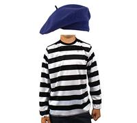 Costume da bambino - Francese - Maglia a righe bianche e nere con maniche lunghe + Berretto colorato alla francese