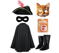 Costume da bandito per bambini, 6 pezzi, con mantello, cappello, maschera, stivali e vernice arancione per il viso, perfetto per la Giornata mondiale del libro, Halloween e giochi di ruolo