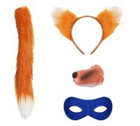 Costume da bandito volpe, composto da coda, orecchie, naso e maschera blu, 4 pezzi