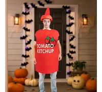 Costume da bottiglia di ketchup per Halloween, per feste a tema carnevalesco