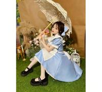 Costume da cameriera principessa Alice blu, dolce e giovanile, adatto per Ognissanti L,M,S,XL,XS,XXLBlocchi di coloreChiffon