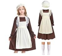 Costume da cameriera vittoriana da ragazza, vestito medievale da villaggio medievale calzini bianchi vittoriano per bambini, vestito per la giornata mondiale del libro carnevale (Marrone, XL)