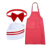Costume da cameriere anni '50, costume da cameriere, soda jerk, grembiule a righe bianche e rosse, cappello da chef e cravatte per costumi per adulti feste cosplay
